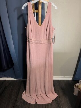 Sparkle V-Neck Rose/Silver Prom Gown with Waist Detail
